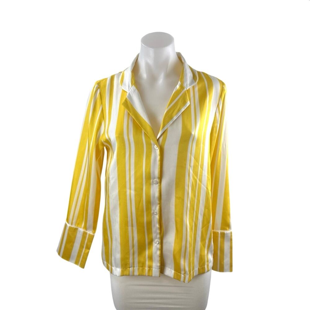TopShop Women's Yellow Stripe Collared Long Sleeve Button Up Shirt Blouse Top 4